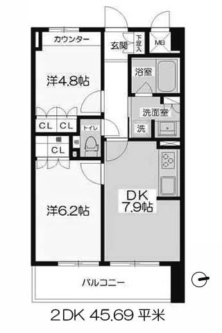 シティエール東梅田Ⅱ 2DK54.26㎡