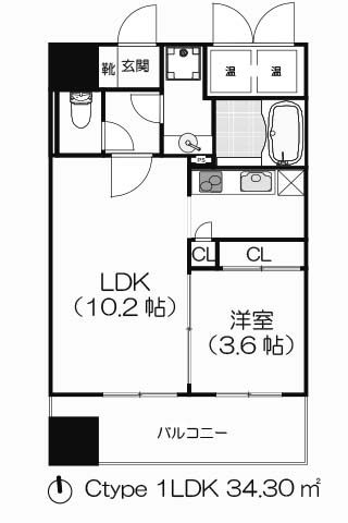 グランプラス谷町 1LDK 34.30㎡
