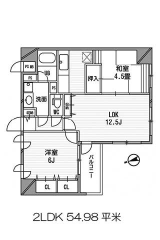 日宝ライフ十二軒町 2LDK 54.98㎡