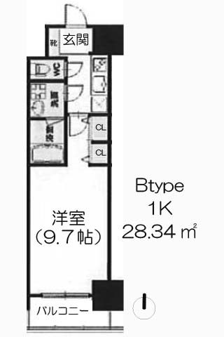 セイル淀屋橋 1K 28.34㎡