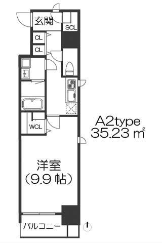 セイル淀屋橋 1K+ウォークインクローゼット 35.23㎡