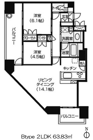 アーバネックス中之島公園 Btype 2LDK 63.83㎡