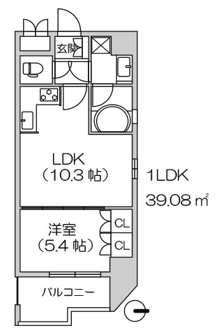 リーガル西天満Ⅲ Atype 1LDK 39.08㎡