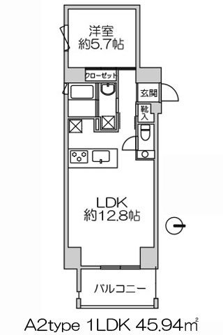 北浜クラフト A2type 1LDK 45.94㎡