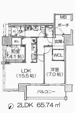 グランドメゾン京町堀タワー 2LDK 65.74㎡