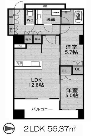 プレサンスレジェンド堺筋本町タワー 2LDK 56.37㎡