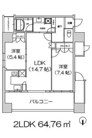 リーガルタワー大阪 2LDK 64.76㎡