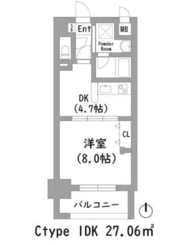 ブランクレール谷町 Ctype 1DK 27.06㎡