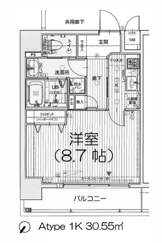エイペックス中之島南 Atype 1K 30.55㎡
