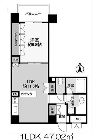 ルクレ内久宝寺 1LDK 47.02㎡