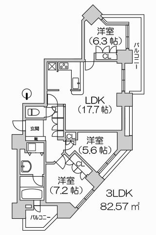 夕陽丘イクス 3LDK 82.57㎡