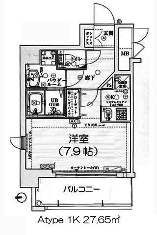 エイペックス四天王寺1 Atype 1K 27.65㎡