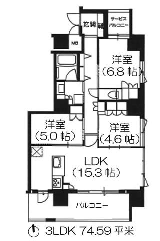 ピアッツアタワー上本町 3LDK 74.59㎡