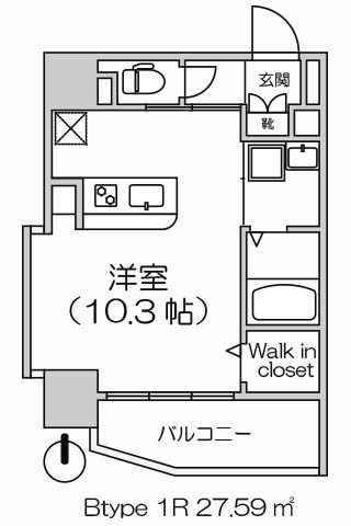 OAK弥栄夕陽ヶ丘 Btype 1R+ウォークインクローゼット 27.59㎡