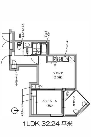 マジェスティ天満橋 1LDK 32.24㎡