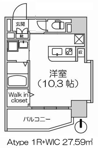 弥栄夕陽ヶ丘 Atype 1R+ウォークインクローゼット 27.59㎡の間取図
