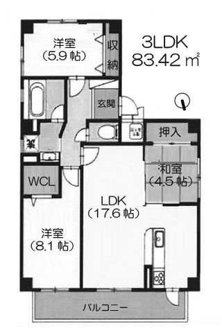 夕陽ヶ丘ソフィア 3LDK 83.42㎡