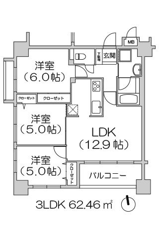ダイアパレス谷町アクティブシティ 3LDK 62.46㎡