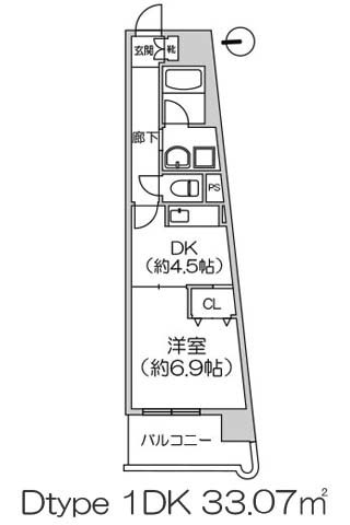 ベルビュー7番館 1DK 33.07㎡