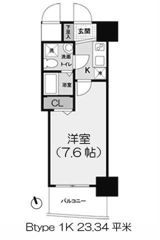 セレニテ夕陽丘EST Btype 1K 23.34㎡
