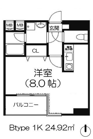 キャピトル靱本町 1K 24.92㎡