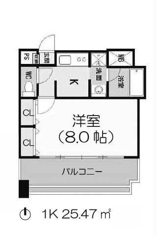 ドゥーエ谷町 1K 25.47㎡