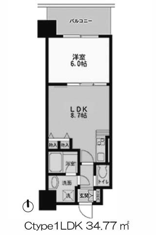 グランシス天満橋 Ctype 1LDK 34.77㎡