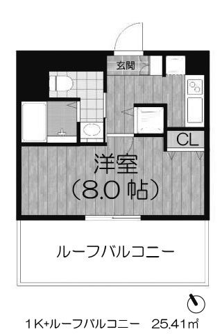 リンクパラッツォ上本町 1K + ルーフバルコニー 25.41㎡