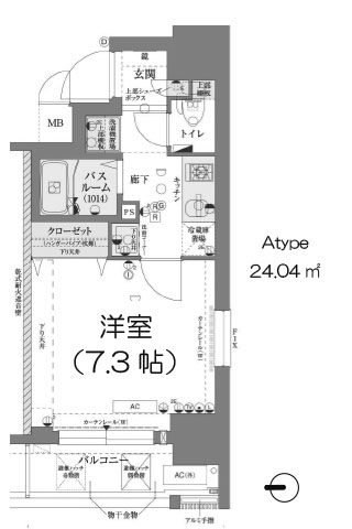 ポルト・ボヌール四天王寺夕陽ヶ丘ミラージュ Atype 1K 24.04㎡
