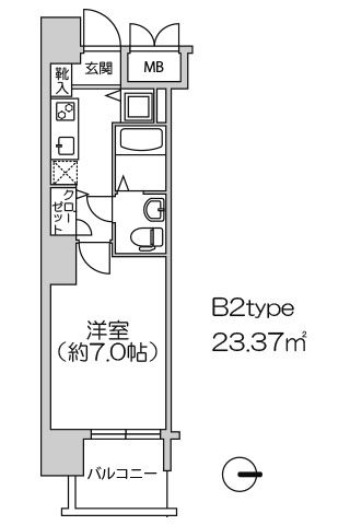 アドバンス上町台ラシュレ B2type 1K 23.37㎡