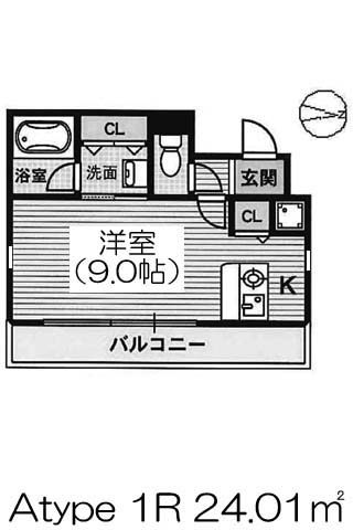 サンライズヒルズ上町台地 Atype 1R 24.01㎡