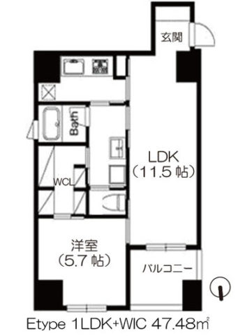 ルクレ堺筋本町レジデンス 1LDK+ウォークインクローゼット 47.48㎡