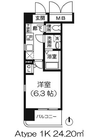 エスキュート上本町イースト Atype 1K 24.20㎡