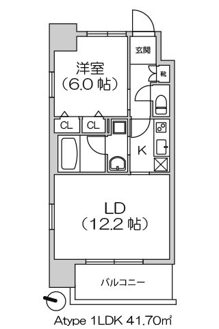 S-RESIDENCE淀屋橋 Atype 1LDK 41.70㎡の間取図