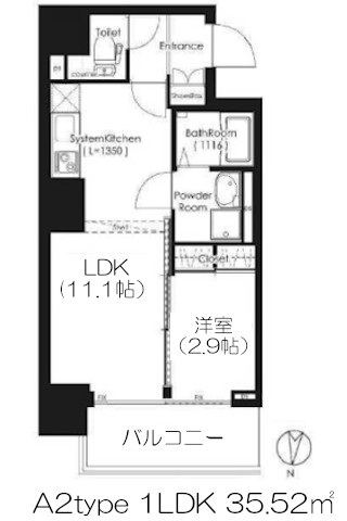 M:COURT新町(エムコート新町) A2type 1LDK 35.52㎡