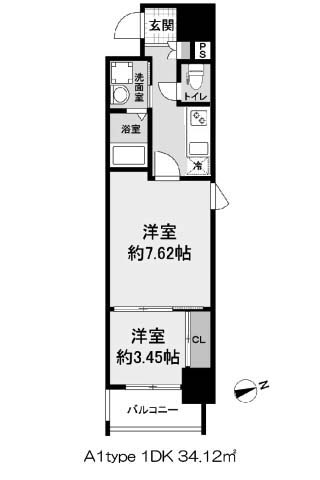サムティ本町East The Marks A1type 1DK 34.12㎡