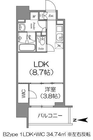エルセレーノ天満橋 B2type 1LDK+WIC 34.74㎡