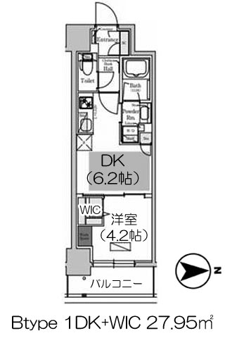 アーバネックス大阪天満橋 Btype 1DK+ウォークインクローゼット 27.95㎡
