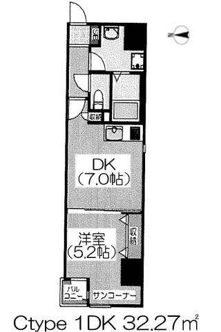 プライムツリー内久宝寺 Ctype 1DK 32.27㎡