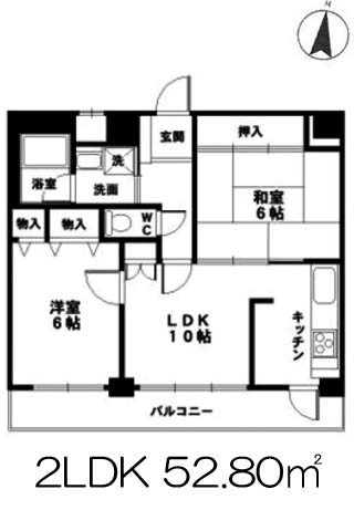 クラウンハイム夕陽丘 2LDK 52.80㎡