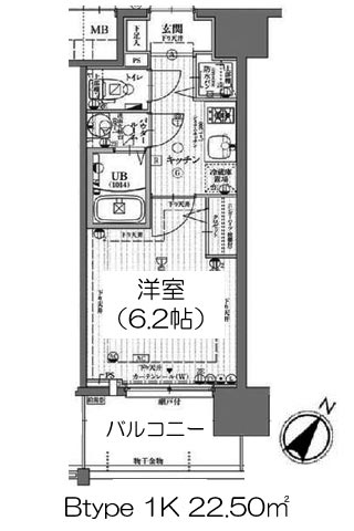 エスリード中之島SOUTH Btype 1K 22.50㎡
