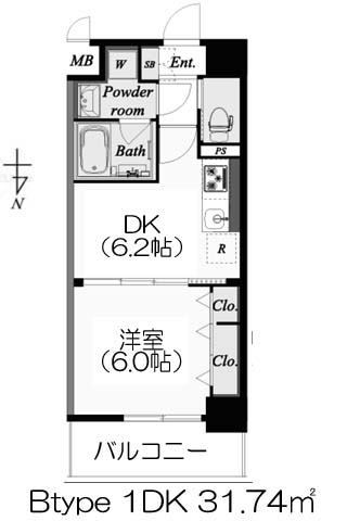 ヴェールソレイユ真田山 Btype 1DK 31.74㎡