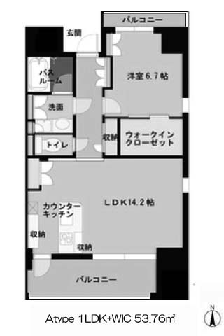 スクリブコート天神南 Atype 1LDK+WIC 53.76㎡