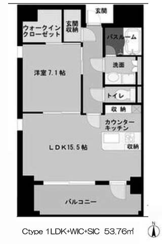 スクリブコート天神南 Ctype 1LDK+WIC+SIC 53.76㎡