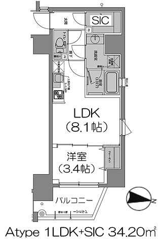 シーズンフラッツ阿波座 Atype 1LDK+シューズインクローク 34.20㎡