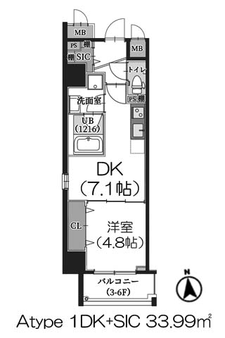 M-chris(エムクリス)Atype 1DK+SIC 33.99㎡