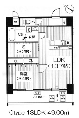 アプリーレ中之島 Ctype 1SLDK 49.00㎡の間取図
