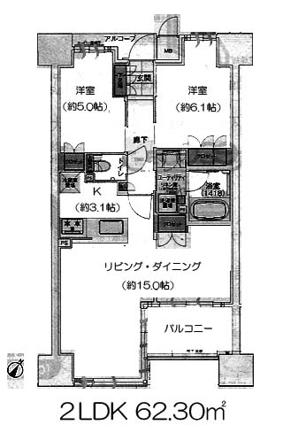 ユニハイム福島野田レジデンス 2LDK 62.30㎡の間取図