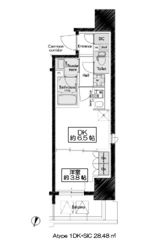 クレストコート靭公園ザ・クラス Atype 1DK+SIC 28.48㎡