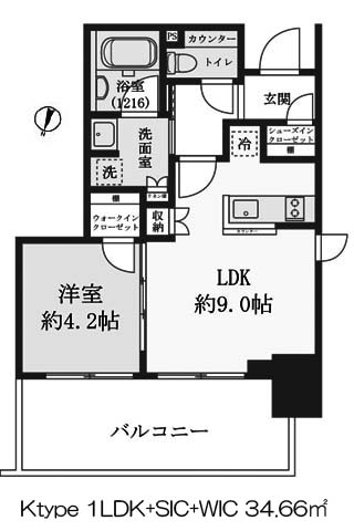 クレストコート靭公園ザ・クラス Ktype 1LDK＋SIC＋WIC 34.66㎡